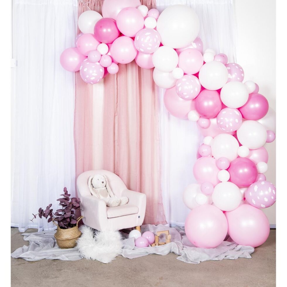 Ballongbue, gjør det selv - baby rosa og skyer