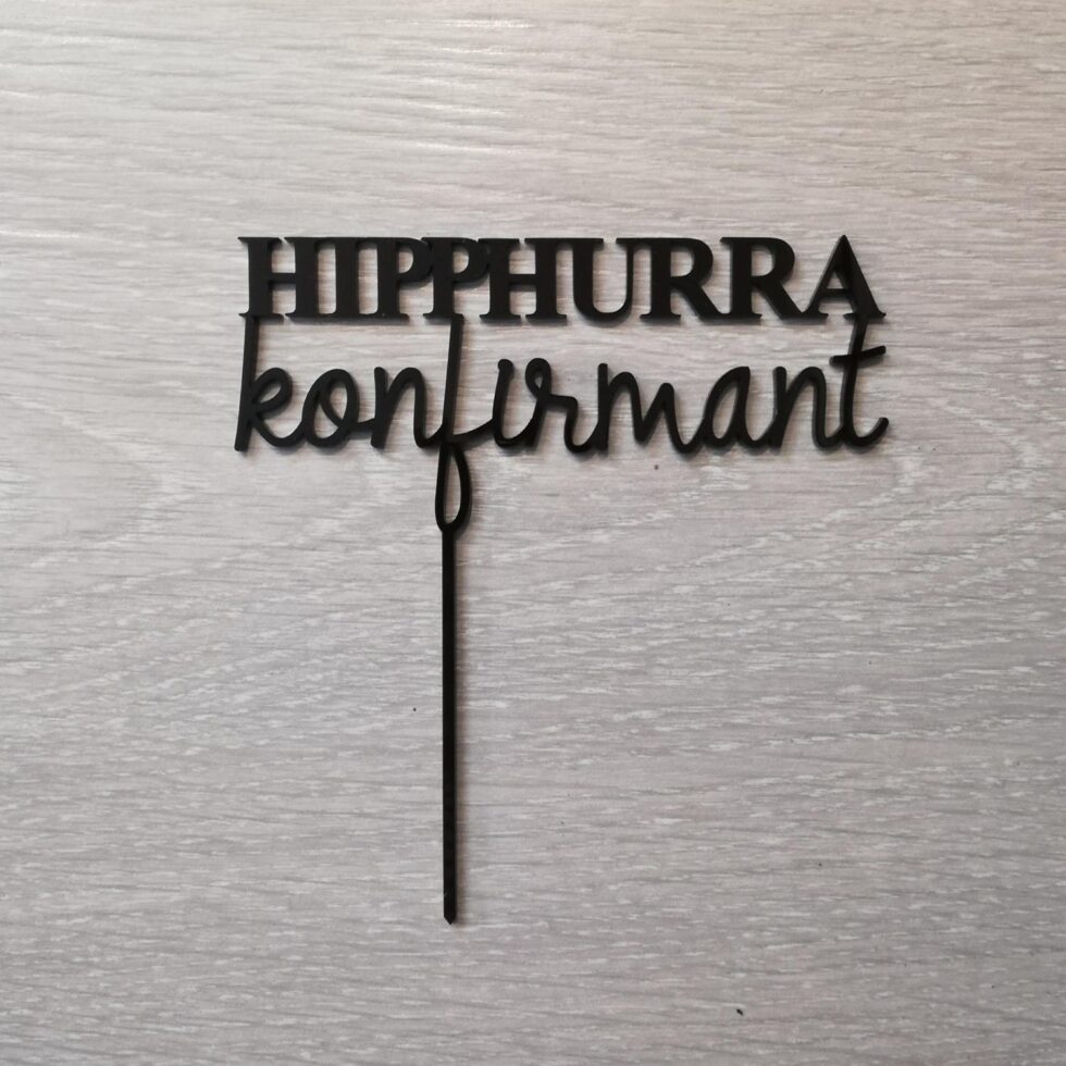 Kakepynt, svart - Hipp hurra konfirmant