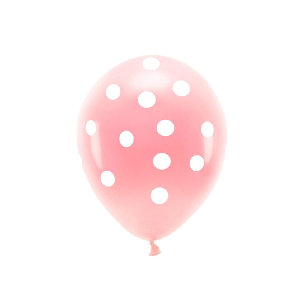 Ballonger, rosa med hvite prikker - 6 stk