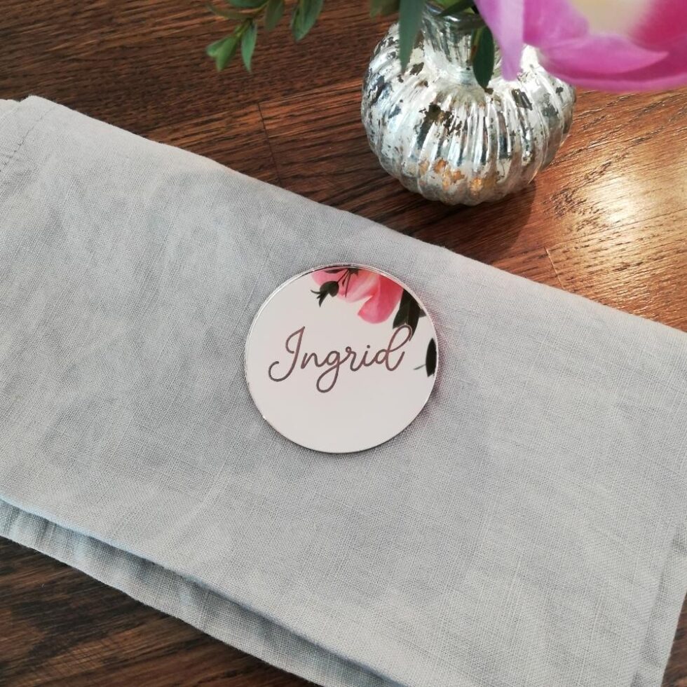 Bordkort egen tekst, speil rosegull - Sirkel