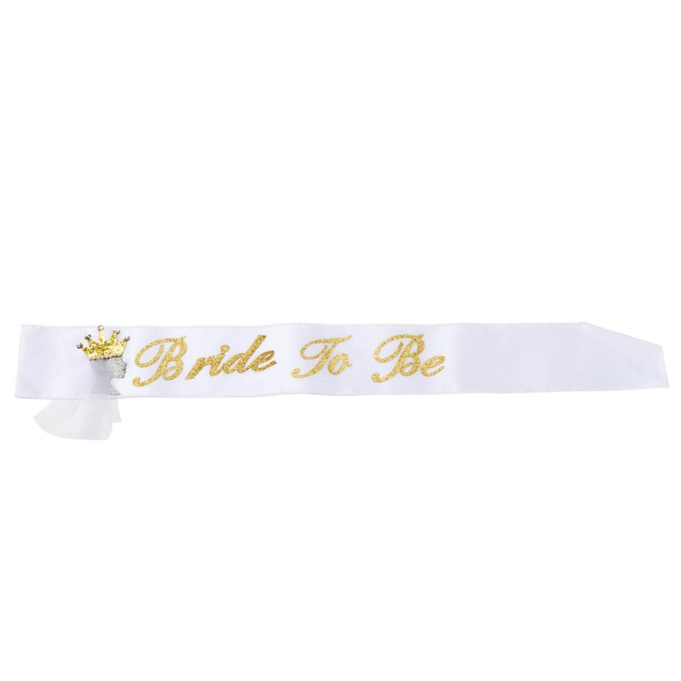 Festbånd sateng, bride to be - hvit og gull