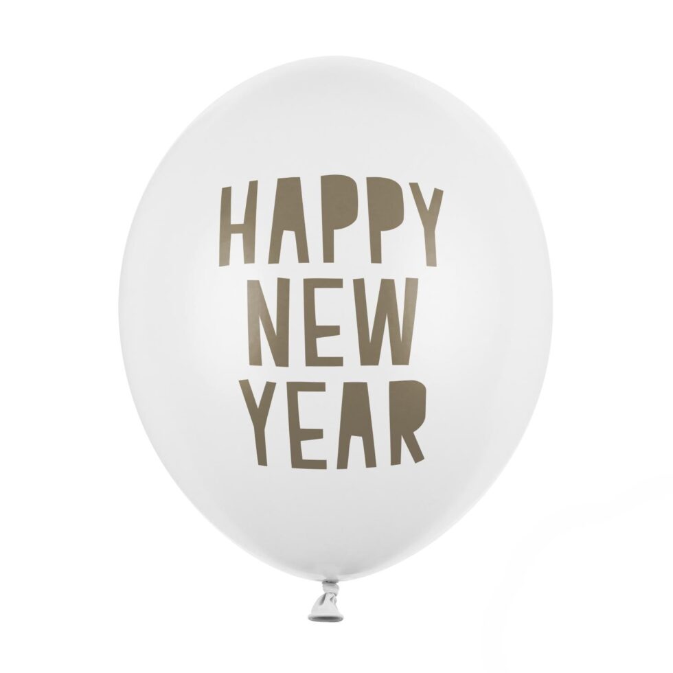 Ballonger HAPPY NEW YEAR, hvit - 6 stk