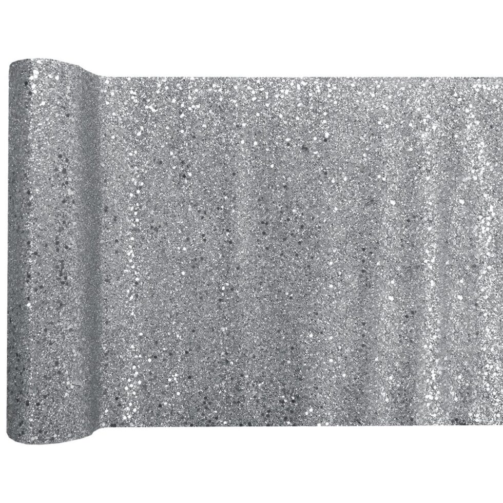 Bordløper glitter, sølv – 3 meter