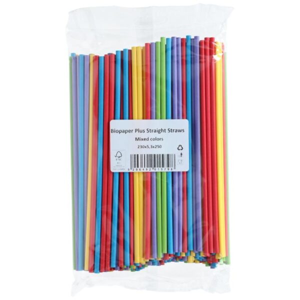 Papirsugerør fargerike 5x230 mm - 250 stk
