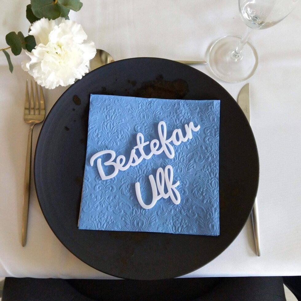 Bordkort egen tekst, akryl - Hvit