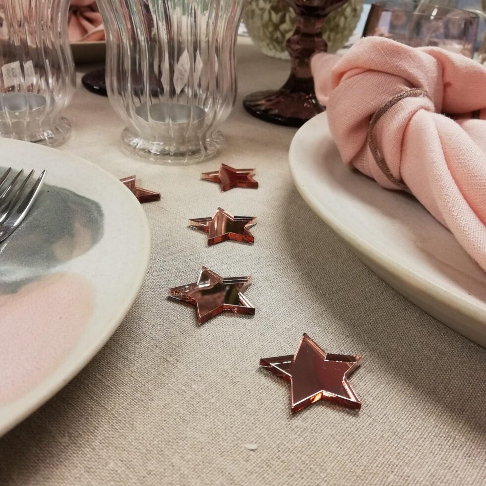 Bordkonfetti stjerner, speil rosegull - 20 stk