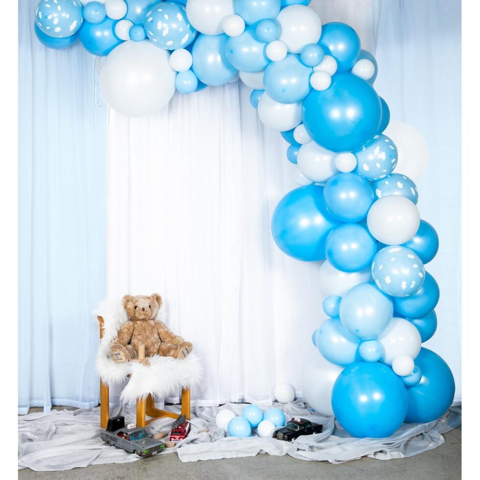 Ballongbue, gjør det selv - baby blå og skyer