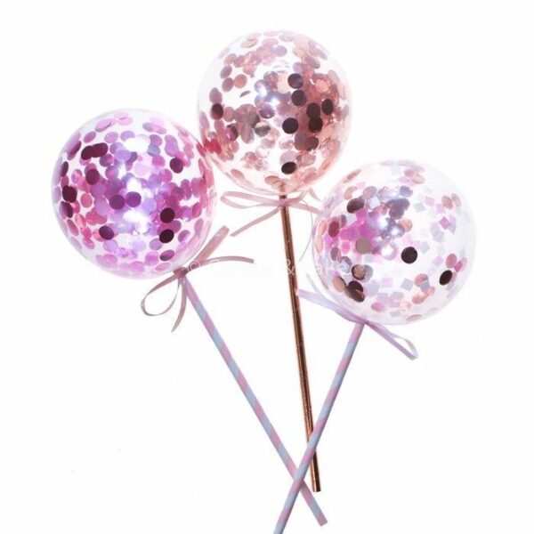 Kakepynt, miniballonger - rosegull og rosa