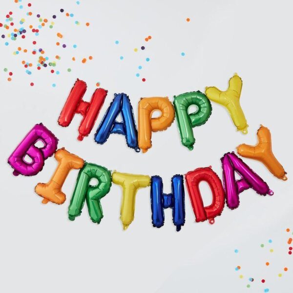 Ballongbanner, happy birthday - regnbue