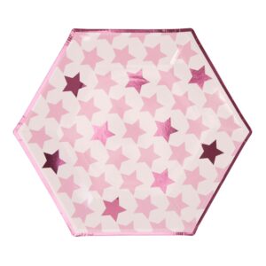 Papptallerkener stor, rosa stjerner – 8 stk