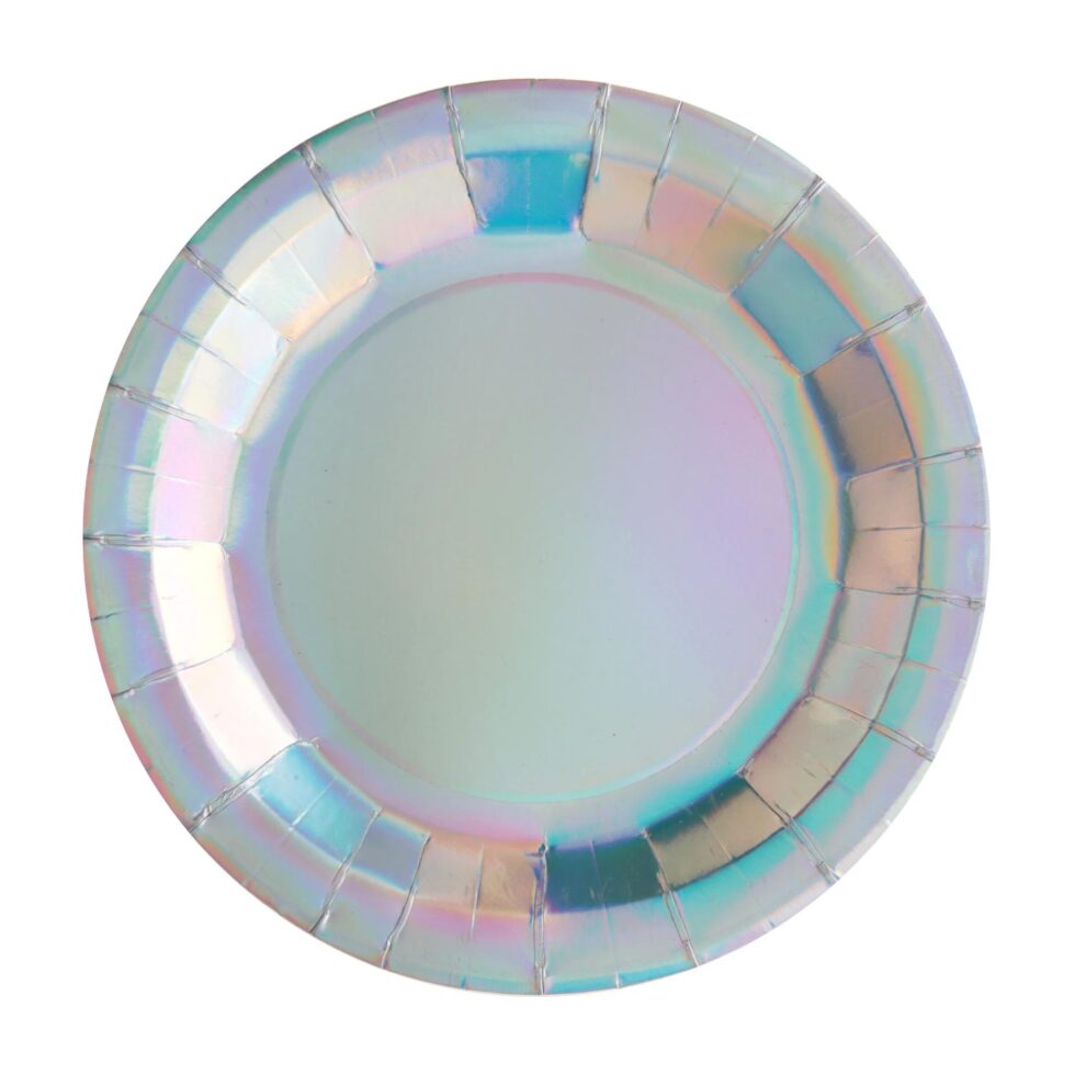 Papptallerkener, holografisk sølv - 10 stk