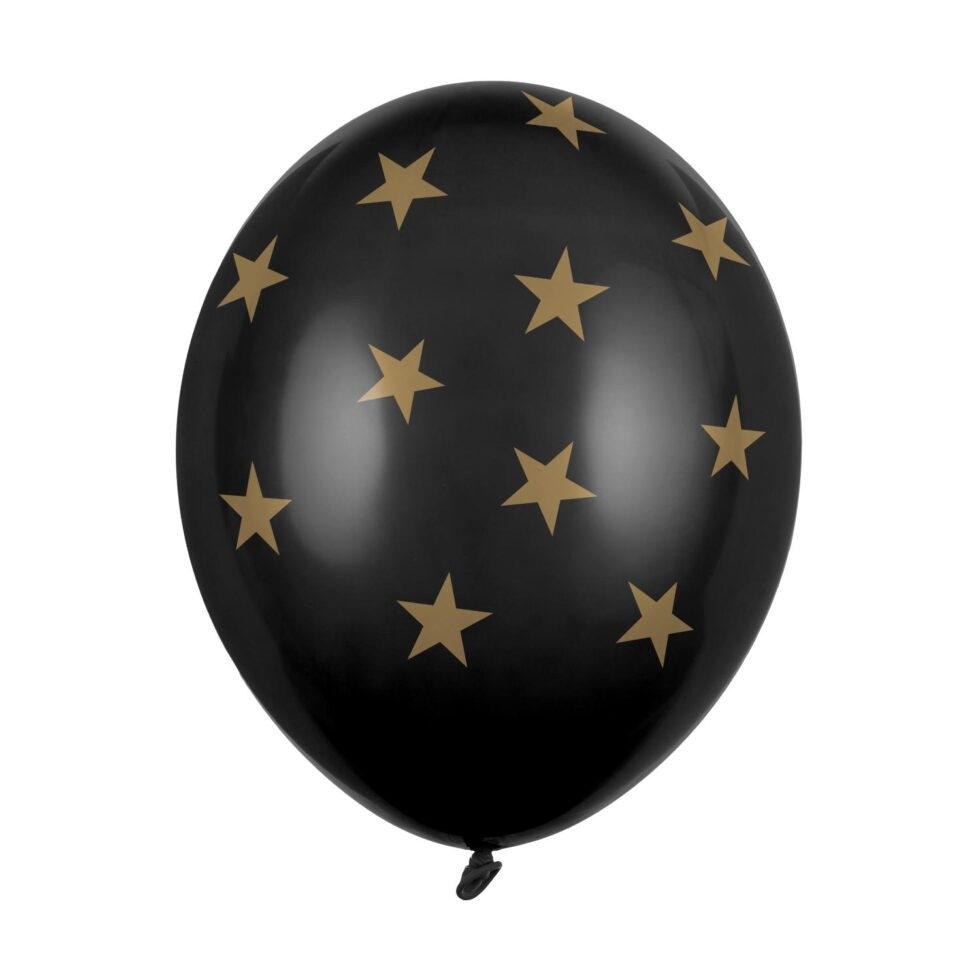 Ballonger svart med stjerner, 30 cm - 6 stk