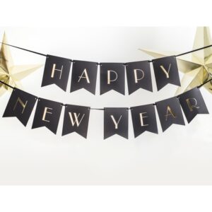 Flaggbanner, Happy New Year - svart og gull