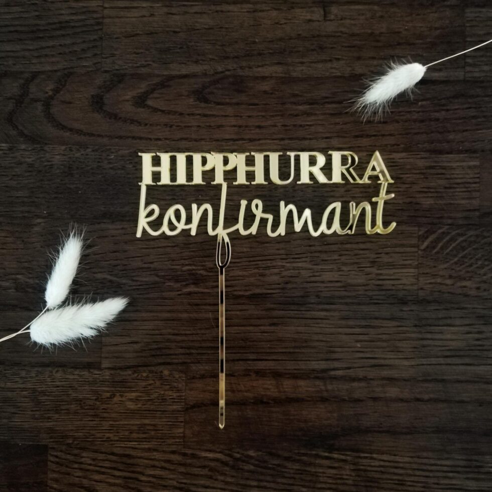 Kakepynt, speil gull - Hipp hurra konfirmant