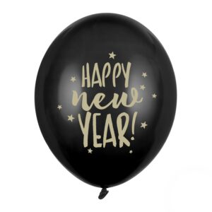 Ballonger HAPPY NEW YEAR, svart - 6 stk