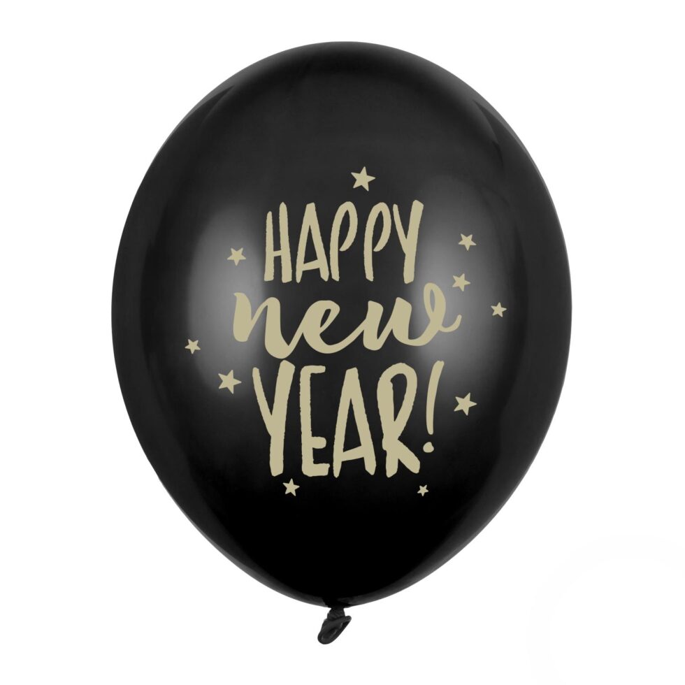 Ballonger HAPPY NEW YEAR, svart - 6 stk