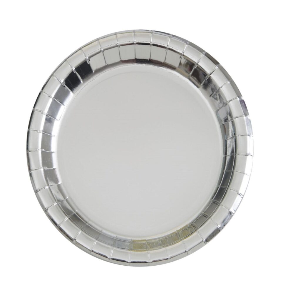 Papptallerkener, metallic sølv - 6 stk