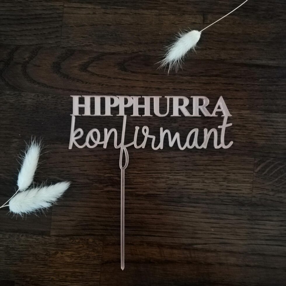 Kakepynt, speil rosegull - Hipp hurra konfirmant