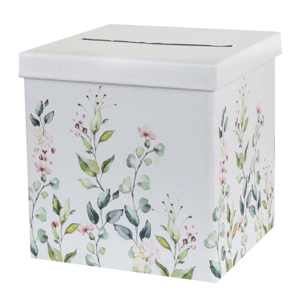 Boks til kort - Hvit med blomster