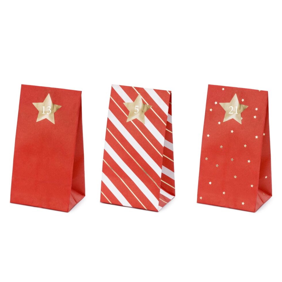 Adventskalender poser, rød - fyll selv
