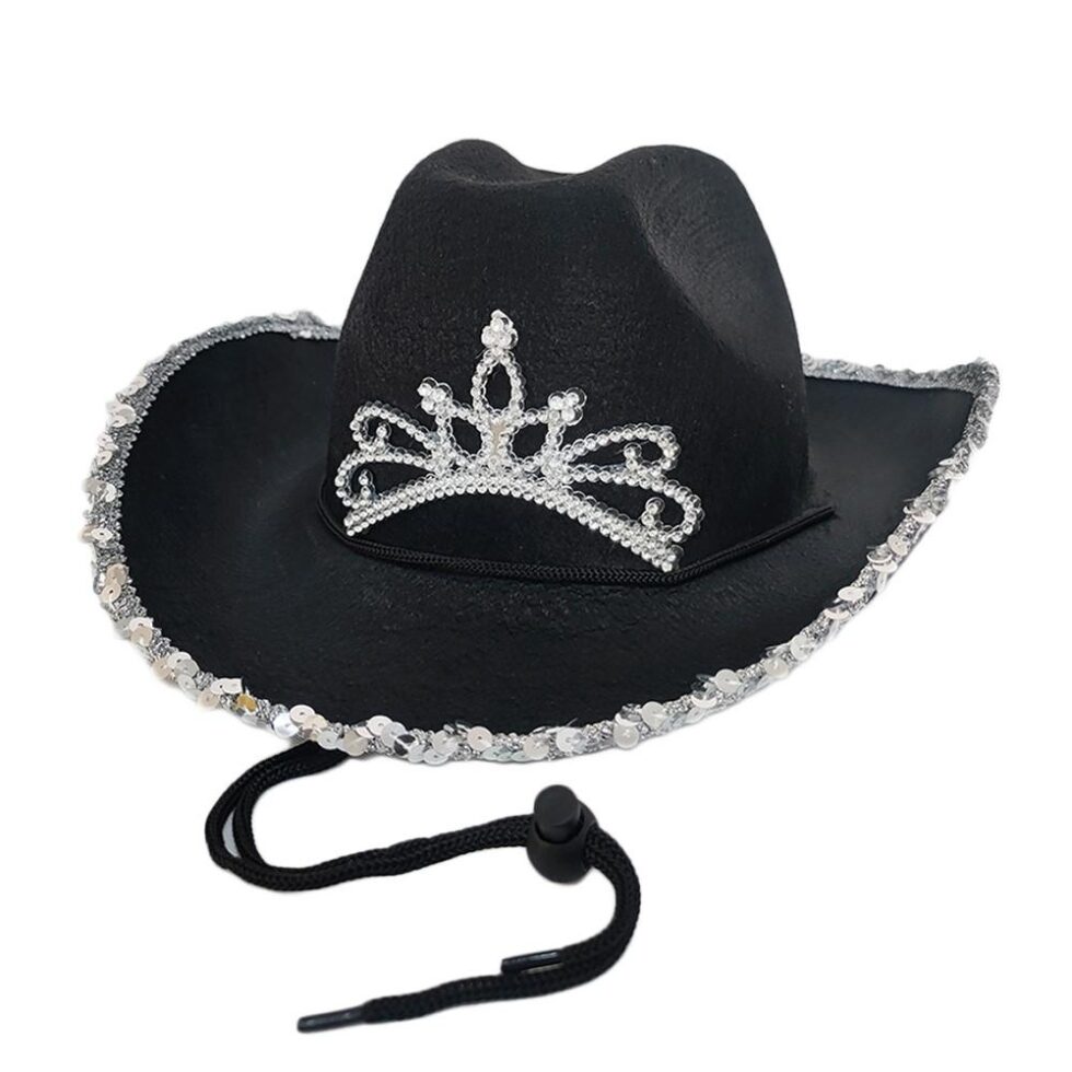 Cowboyhatt med sølvpynt - svart