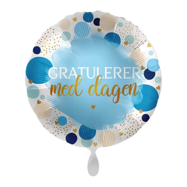 Folieballong, gratulerer med dagen - blå og hvit