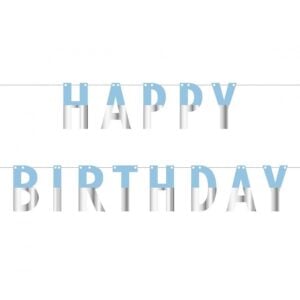 Banner, blå og sølv - Happy birthday