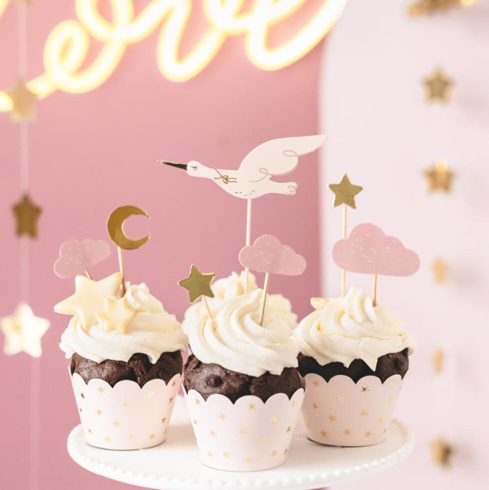 Cupcakepynt babymiks, rosa - 7 stk