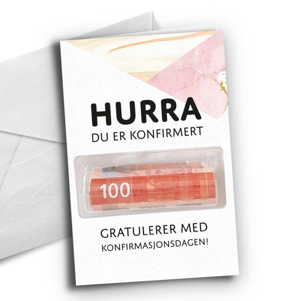 Kort konfirmant, med pengelomme - Rosa