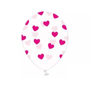 Ballonger med hjerter, gjennomsiktig og rosa - 6 stk
