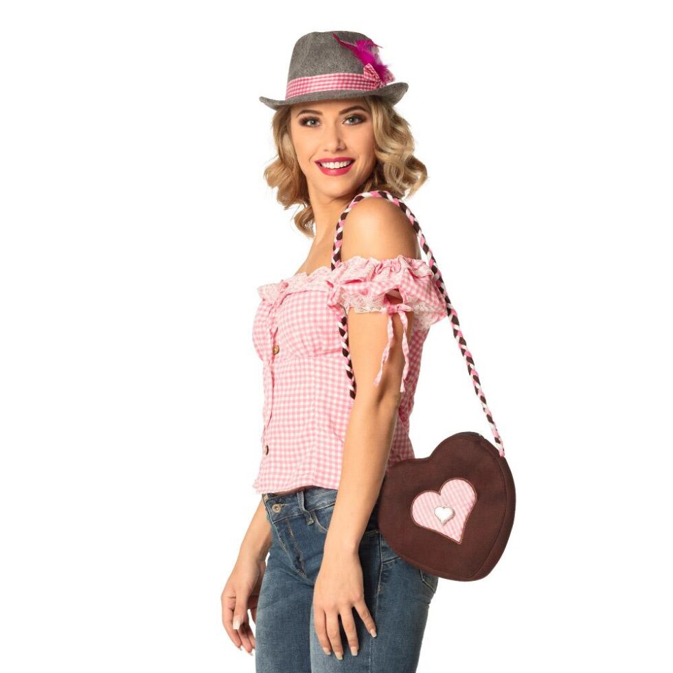 Skulderveske, oktoberfest - brun og rosa