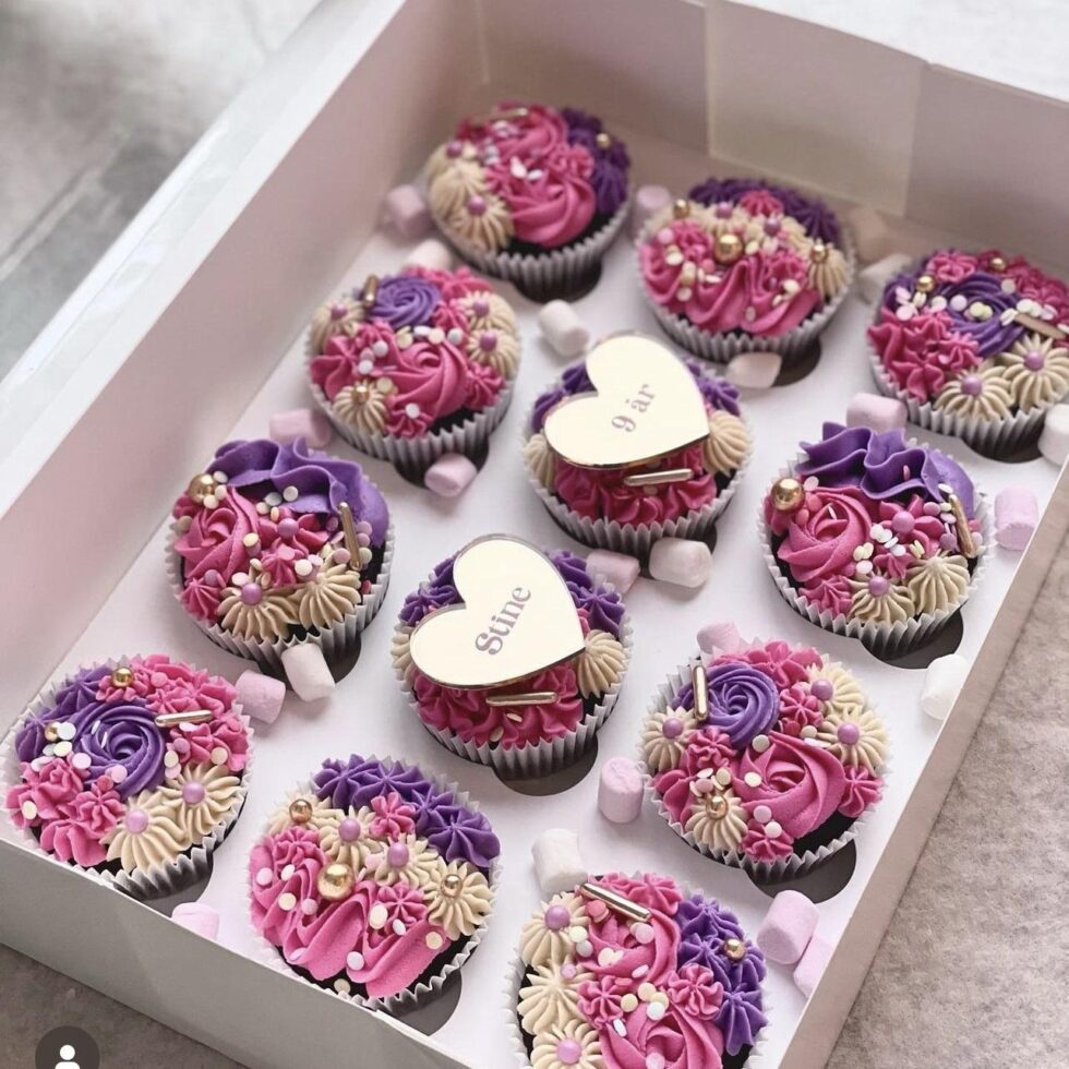 Cupcake disk hjerte, speil gull - egen tekst