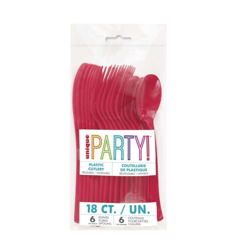 Plastbestikk rød - 18 deler