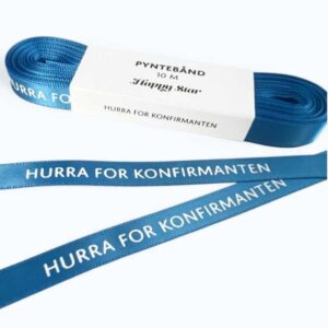 Silkebånd, blå - Hurra for konfirmanten - 10m
