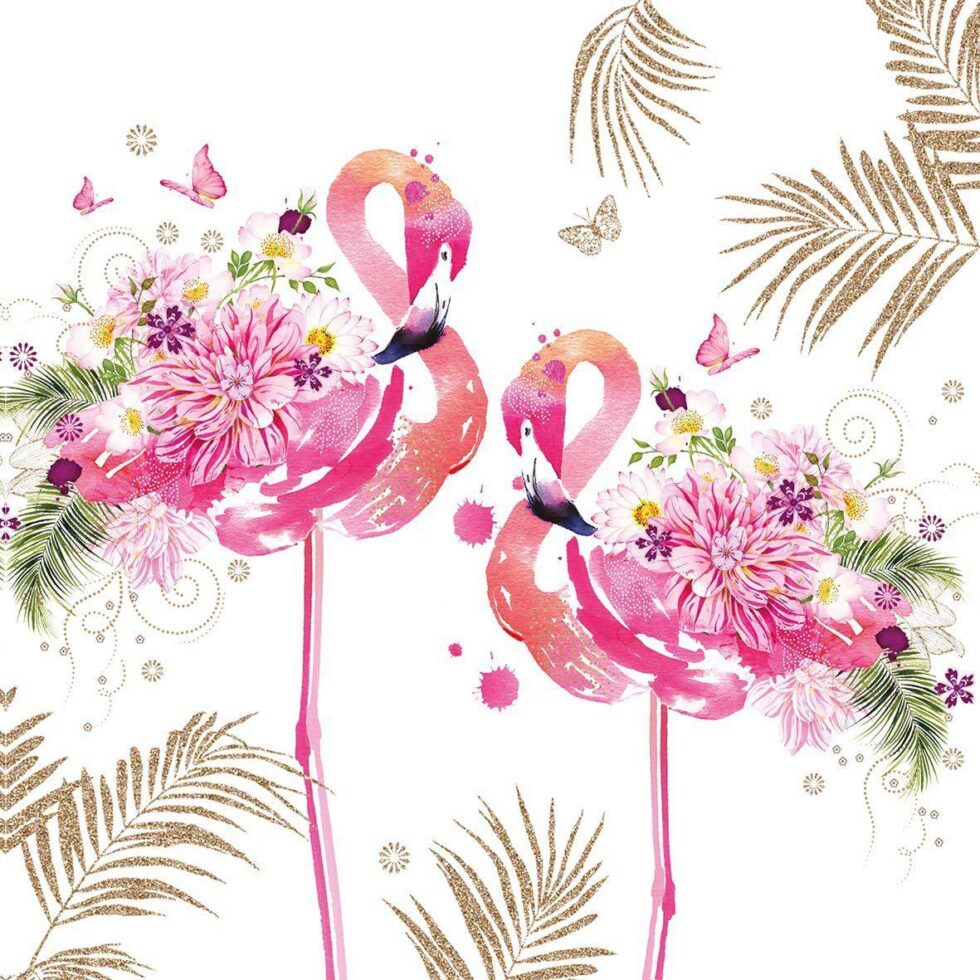 Servietter, flamingo med blomster - 20 stk