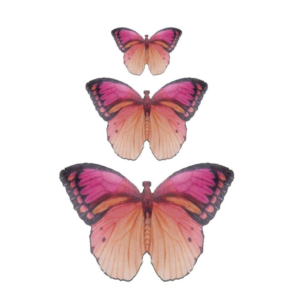 Spiselige sommerfugler, rosa og fersken - 22 stk