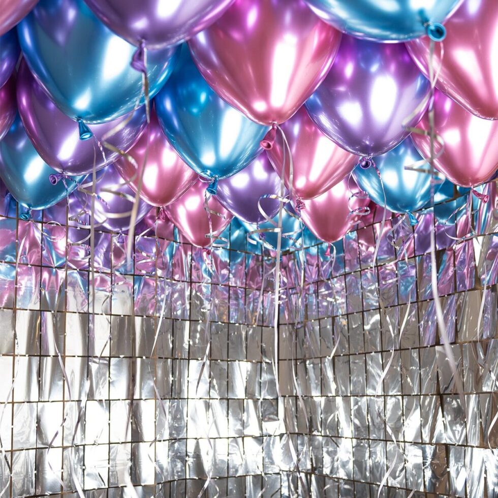 Ballonghimmel gjør det selv, chrome blå og rosa - 30 ballonger