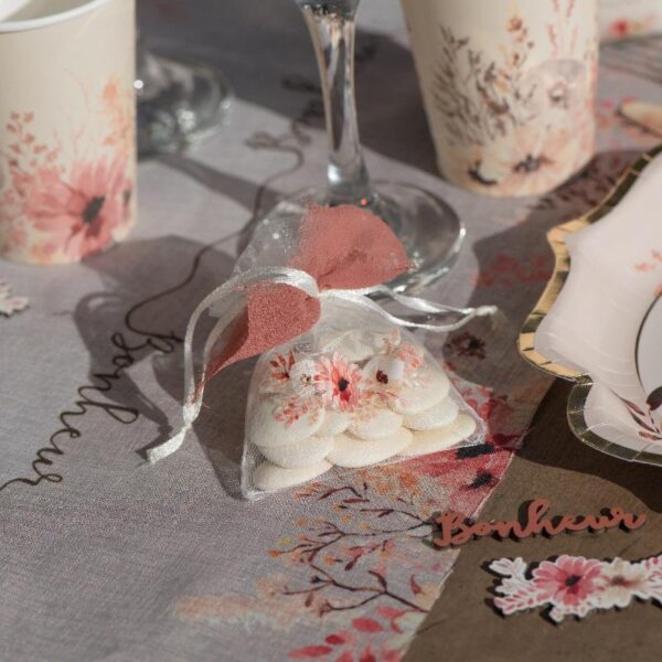 Gaveposer tyll, krem med blomster - 4 stk - Bilde 2