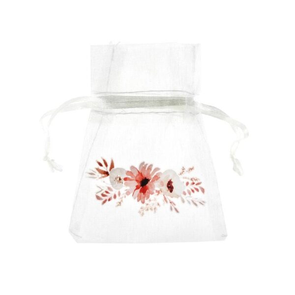 Gaveposer tyll, krem med blomster - 4 stk