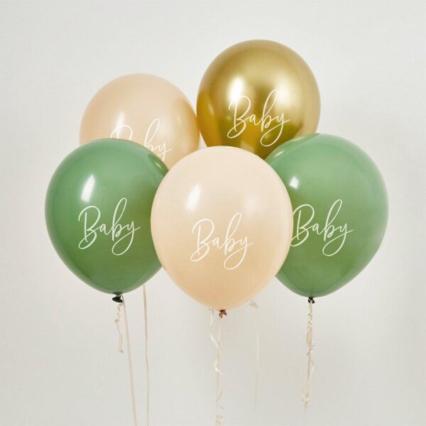 Ballonger grønn, blush og gull, Baby - 5 stk
