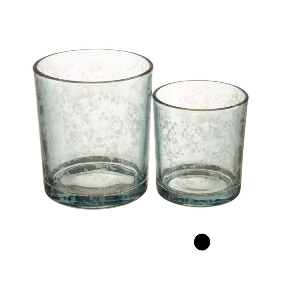 Lysglass små blomster, dus blå - 7x8cm