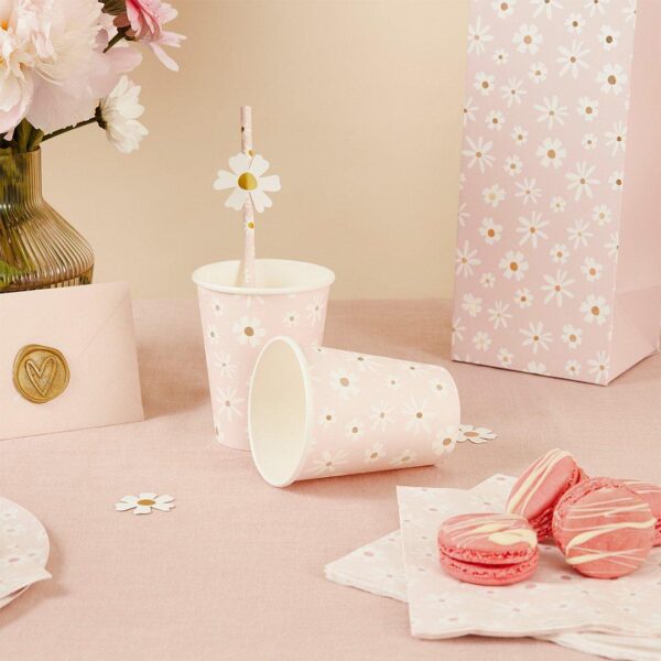 Pappkopper, rosa med blomster - 8 stk
