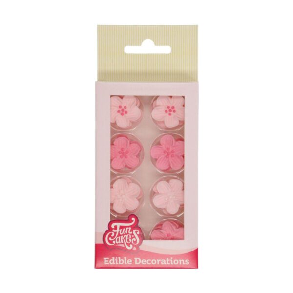 Spiselig kakedekor blomster, rosa miks - 24 stk