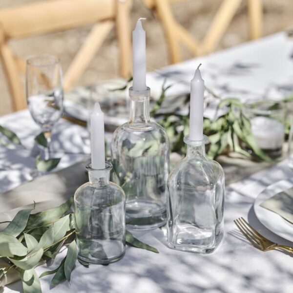 Kronelysholdere glassflasker med lys - 3 stk