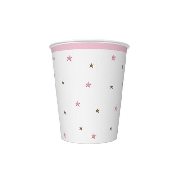 Pappkopper, hvit med rosa stjerner - 8 stk