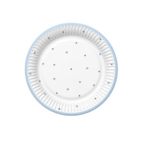 Papptallerkener, hvit med blå stjerner - 8 stk