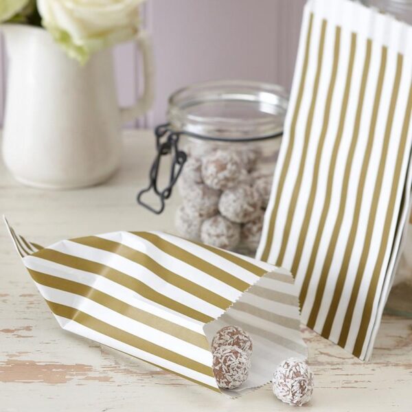 Snacksposer gullstriper – 50 stk