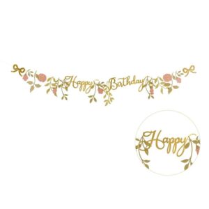 Bursdagsbanner, Rosa og gull med blomster - 1,3 meter