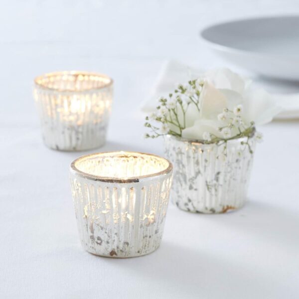 Telysholder glass, stripete - elegant sølv