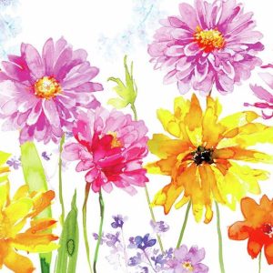 Servietter kaffe, blomster gul og rosa – 20 stk